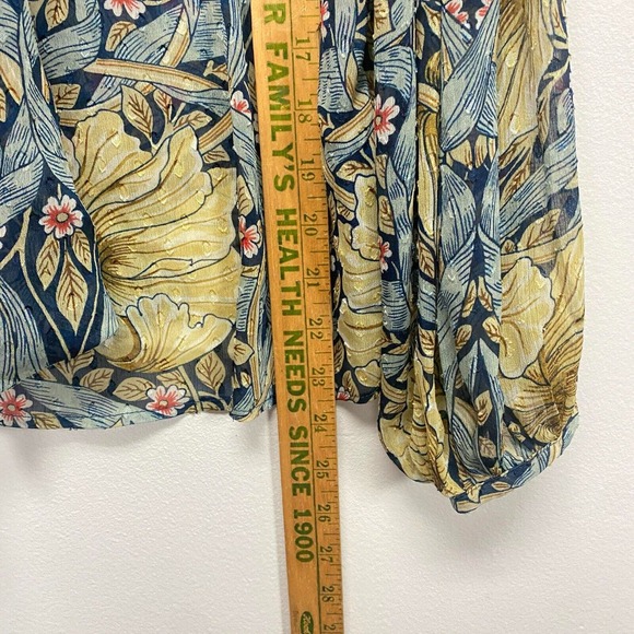 Morris & Co X H&M womens Size 6 Floral Button Up Blouse Puff Sleeve Front Tie - Picture 7 of 11
